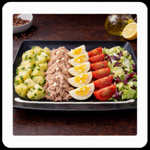 INSALATA DI PATATE ( maionese )TONNO UOVA POMODORI E INSALATA